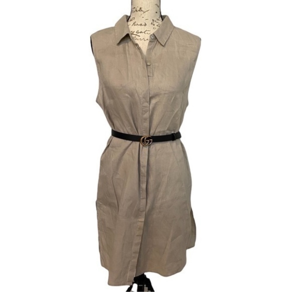 Antibes Blanc 100% linen button down dress